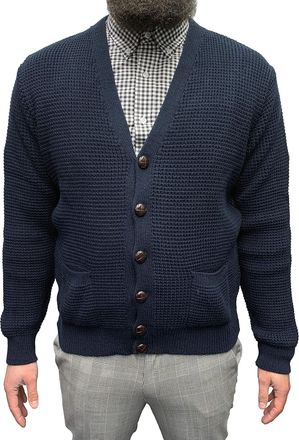 Relco Mens V Neck Long Sleeve Waffle Knit Cardigan (Navy XXLarge)