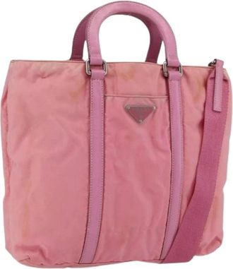 Prada Pre-owned Tote Bags, female, Pink, Size: ONE SIZE Pre-owned Nylon Tote Bag