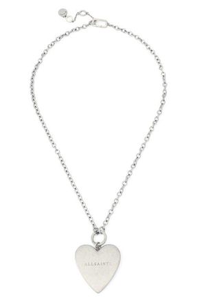 AllSaints Heart Pendant Necklace in Warm Silver at Nordstrom