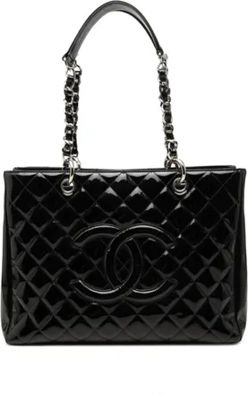 Chanel Matelasse Black Patent Leather Handbag Tote Bag (Pre-Owned)