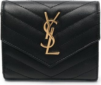 Saint Laurent Monogram compact tri-fold wallet - women - Calf Leather - One Size - Black