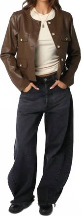 Olivaceous Romi Faux Leather Jacket With Buttons In Brown