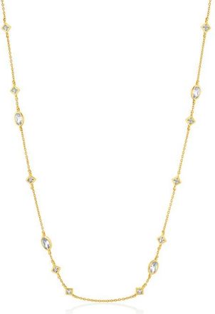 Crislu Princess & Oval Cubic Zirconia Station Chain Necklace in 18Kt Yellow Gold /Clear Stone at Nordstrom, Size 16 In
