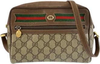 Gucci Pre-owned GG Supreme Canvas Leren Schoudertas - Dames - Vintage Schoudertas - Bruin - ONE Size - Leer - Vintage