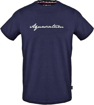 Aquascutum Heren Bedrukt Handtekening Crew Hals T-shirt (Marine)