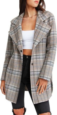 Belle & Bloom Ex-Boyfriend Plaid Wool Blend Coat in Ex-Bf Plaid Oat at Nordstrom, Size Small