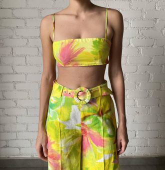 Hemant & Nandita Mina Bandeau Square Neck Top In Yellow Floral