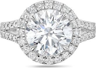 Diana M. Jewels 18kt white gold round lab grown diamond engagement ring with 4 ct center and 1.25 cts on sides