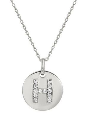 Suzy Levian Cubic Zirconia Initial Disc Pendant Necklace in White - H at Nordstrom Rack, Size 18