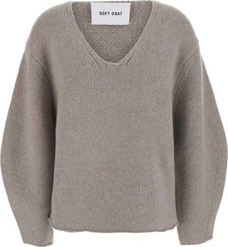 Soft Goat Puff Sleeve V-Neck - Dames - Cashmere truien - Grijs - XS - Wol - Truien & Vesten