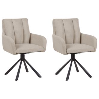 Beliani Sillas De Comedor Giratorias De Tela Juego De 2 Asiento Acolchado Patas De Metal Negro Gris Pardo Sardoal