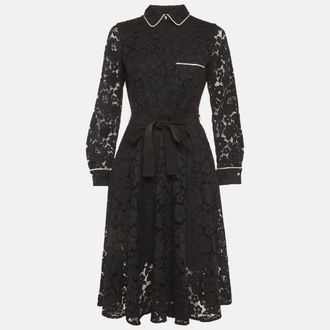 Carolina Herrera Black Guipure Lace Flared Midi Dress