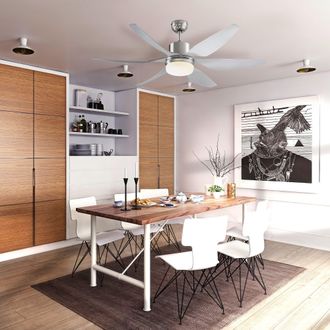 HOMCOM Reversible Ceiling Fan with Light 6 Blades Indoor LED Lighting Fan in Silver