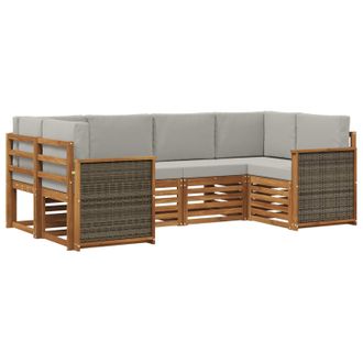 vidaXL Conjunto De Sof&aacute; Seccional Con Coj&iacute;n 5 Pcs Natural Y Gris Claro Vidaxl