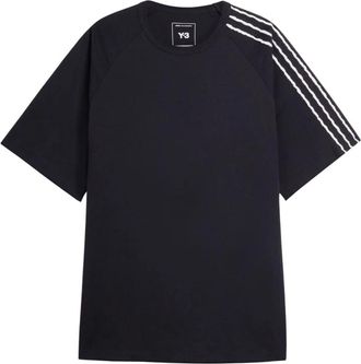 Yohji Yamamoto Raw Edge 3-Stripes Short Sleeve Tee - Heren - Sportshirts - Zwart - S - Katoen - Fitness