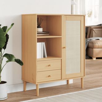 vidaXL Aparador Alto Senja Aspecto De Rat&aacute;n Madera Marr&oacute;n 90x40x112 Cm Vidaxl