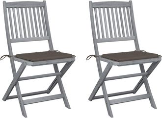 vidaXL Sillas Plegables (2 Unidades) Con Cojines, De Madera Maciza De Acacia. Vidaxl