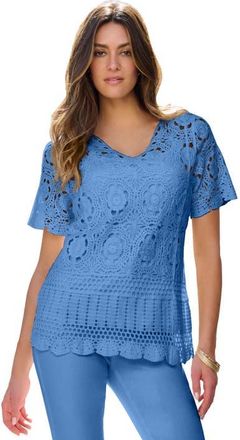 Roaman's Plus Size Medallion Pattern French Crochet Sweater Top in Horizon Blue at Nordstrom, Size Medium