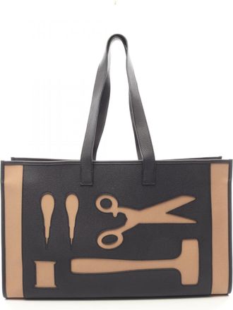Herm&egrave;s Etoupe Gray Togo Leather Toile Officier Handbag Tote Bag (Pre-Owned)