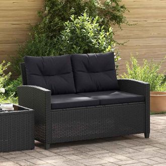 vidaXL Vidaxl - Sof&aacute; De Jard&iacute;n 2 Plazas Y Cojines Rat&aacute;n Sint&eacute;tico Negro 124 Cm