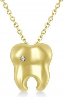 Allurez Diamond Inserted Tooth Pendant Necklace 14k Yellow Gold