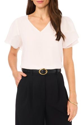 Vince Camuto V-Neck Tulip Sleeve Chiffon Top in New Ivory at Nordstrom, Size X-Small