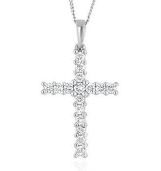 The Diamond Store Lab Diamond Cross Pendant Necklace Claw Set 0.50ct H/Si 9K White Gold