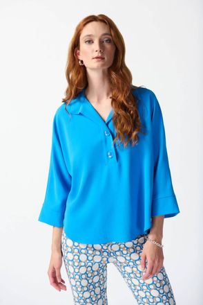 Joseph Ribkoff Buttoned Collar Boxy Top In French Blue