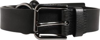Dolce & Gabbana Black Leather Silver Chain Waist Men Belt Calf