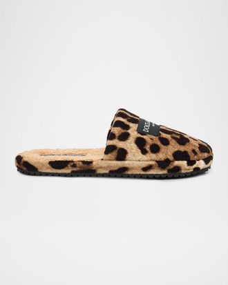 Dolce & Gabbana Men & apos;s Leopard-Print Terrycloth Slippers