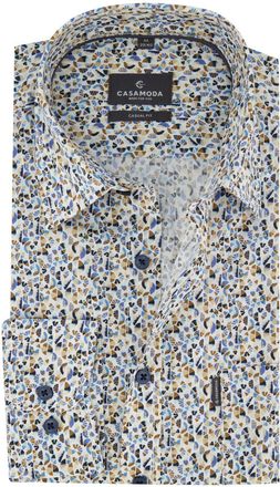 Casamoda Casa Moda overhemd blauw bruin print 100% katoen casual fit