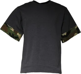 Dolce & Gabbana Mens Dark Gray Camouflage Crew Neck T-Shirt Cotton Nylon