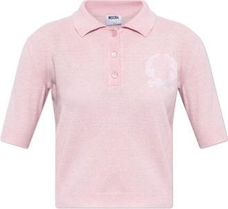Moschino Gebreide Polo - Dames - Ronde hals truien - Roze - M - Wol - Truien & Vesten
