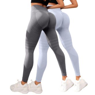 Generic 2PC Seamless Gym Compression 3D Leggings for Women UK Womens Workout Ruched Scrunch Bums Activewear Leggings High Waist Tummy Control Yoga Pants Tummy
