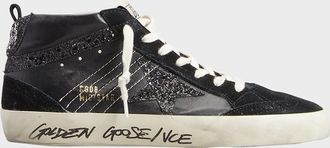 Golden Goose Mid Star Glitter Wing-Tip Sneakers