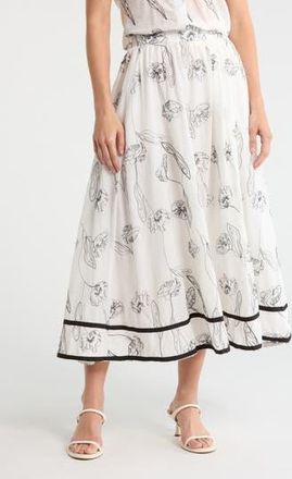 Elie Tahari Tulip Embroidered Skirt in Black Embroidery/White Ground at Nordstrom Rack, Size X-Small