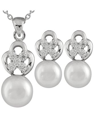 Splendid Pearls Silver 8Mm Pearl Cz Set