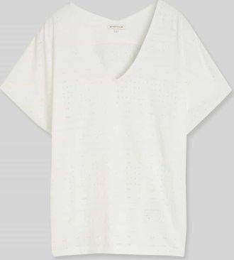 Tom Tailor Loose Fit T-Shirt mit Lochmuster in Offwhite, Gr&ouml;&szlig;e XXXL