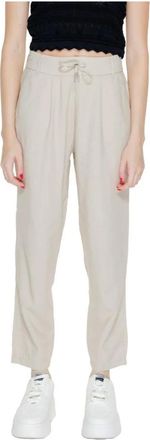 Only Only, Broeken, Dames, Beige, XS, Linnen, Linnenmix Casual Broek met Trekkoord