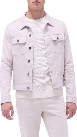 Bugatchi Stretch Linen & Cotton Trucker Jacket in Stone at Nordstrom, Size Xx-Large
