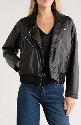 Leith Faux Leather Bomber Jacket in Black at Nordstrom Rack, Size X-Small