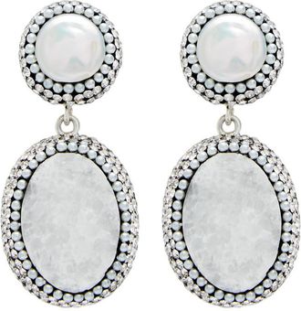 Soru Jewellery Baroque Pearl and Chalcedony Sterling Silver Drop Earrings - One Size