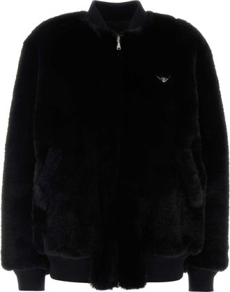 Prada Black Eco Fur Bomber Jacket