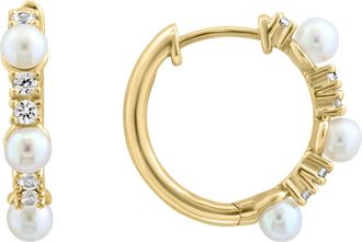 Effy 14K Gold Freshwater Pearl & White Sapphire Hoop Earrings at Nordstrom Rack