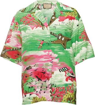 Gucci T-shirt met gitaarprint en korte mouwen - Groen