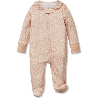 Petite Plume Ditsy Pima Cotton Footie in Beige at Nordstrom, Size 0-3M