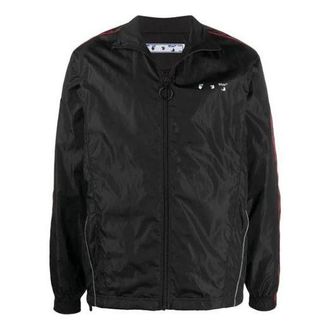 Off-white SS21 Solid Color Logo Printing Zipper Sports Jacket Black OMBD022R21FAB0021001