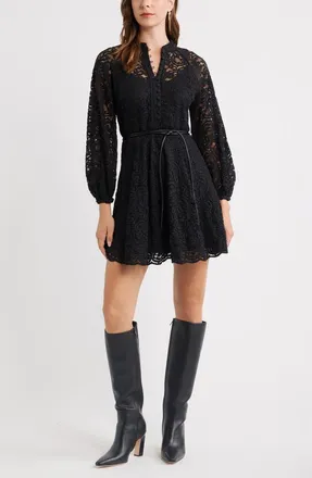 Chelsea28 Lace Long Sleeve Minidress in Black at Nordstrom, Size Xx-Small