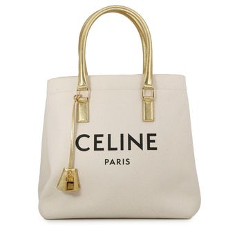 Celine Ivory Leather Canvas Handbag Tote Bag (Pre-Owned)