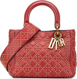 Dior Borsa a tracolla Lady Dior media in pelle morbida di agnello con motivo Cannage e borchie 2017 - Rosso